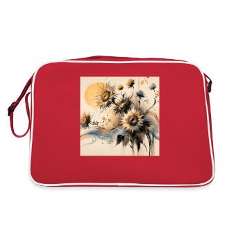 Sonnenblumen-Malerei - Retro Tasche - Rot/Weiß - Hinten