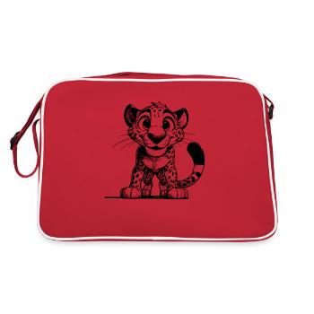 Cute Leopard Googly Eyes King of the Steppe - Retro Bag - red/white - Back