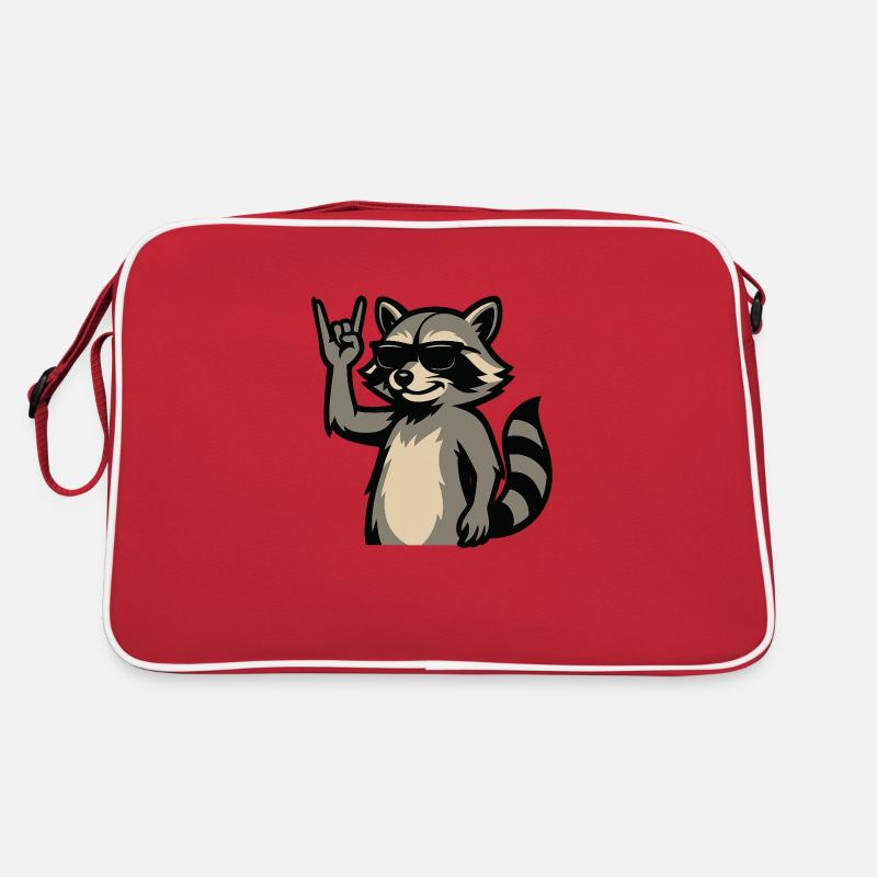 Cooler Waschbär mit Sonnenbrille. - Retro Tasche - Rot/Weiß