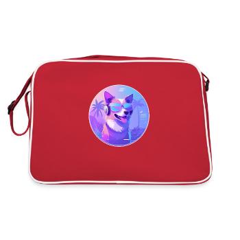 Neon-Doggo mit Beats Sonnenbrille Cyberpunk Retro - Retro Tasche - Rot/Weiß - Hinten