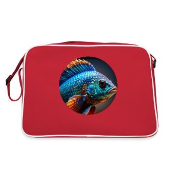 Fish,colorful,sequins,glitter,blue - Retro Bag - red/white - Back
