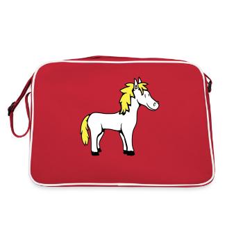 Pferd Süß Pony Fohlen Pferdemädchen Niedlich Comic - Retro Tasche - Rot/Weiß - Hinten