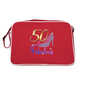 50th Birthday - 50 & Fabulous Turning Fifty Bday - Retro Bag - red/white - Back
