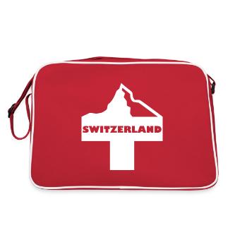 Schweizerkreuz mit Berg und Switerland-Schriftzug - Retro Tasche - Rot/Weiß - Hinten