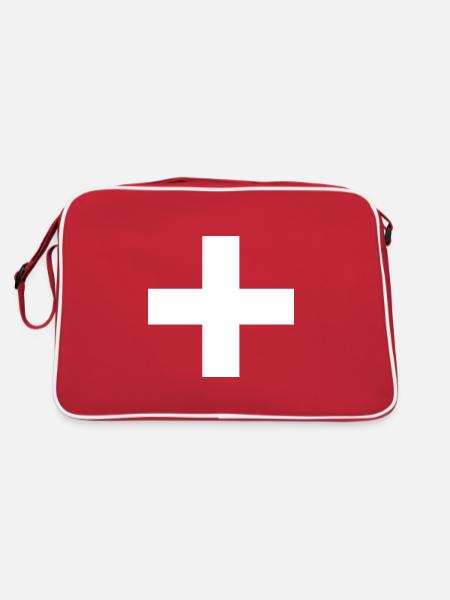 Schweiz Schweizer Switzerland Fanoutfit Geschenk - Retro Tasche - Rot/Weiß - Hinten