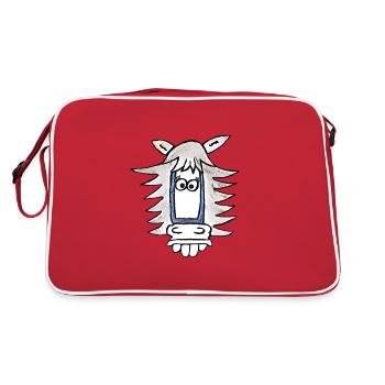 lustiges Pferd Comic - Retro Tasche - Rot/Weiß - Hinten