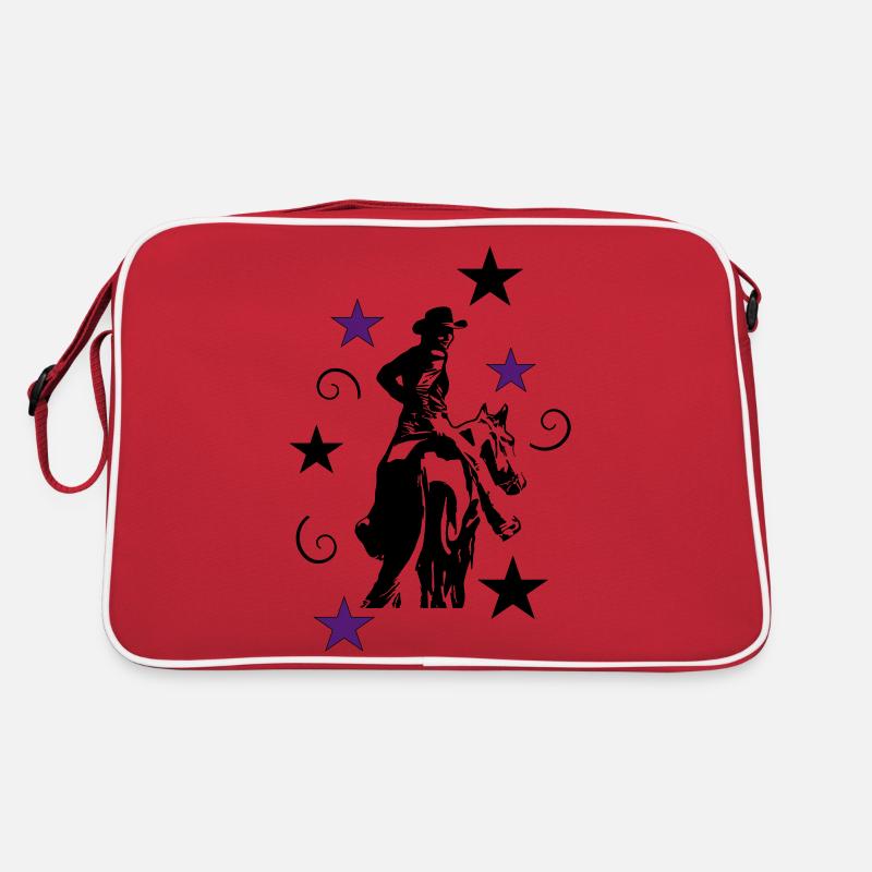 Westernreiterin mit Pferd Silhouette - Retro Tasche - Rot/Weiß