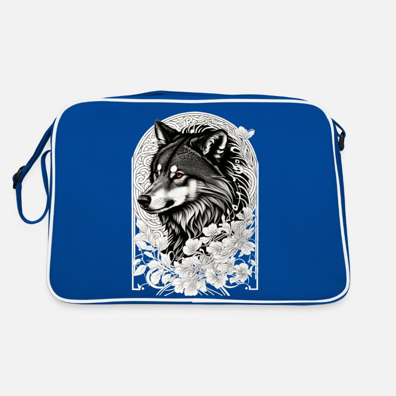 Wolf with flowers Retro Bag
