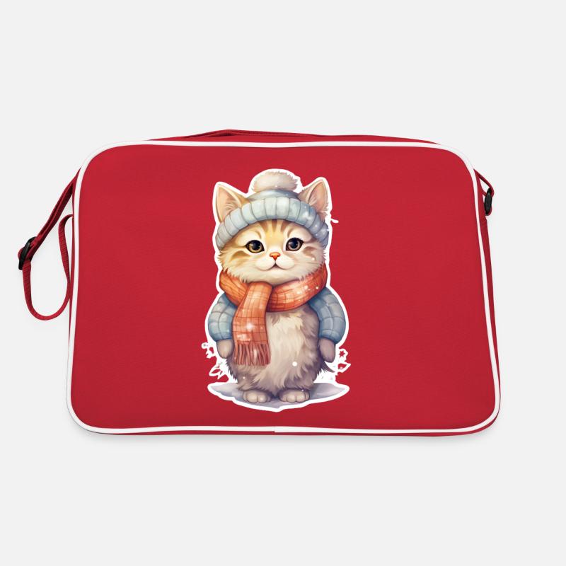 Cheerful cat in winter Retro Bag