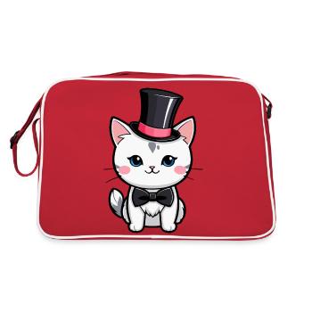 White Cat with a Hat and Bow Tie - Retro Bag - red/white - Back
