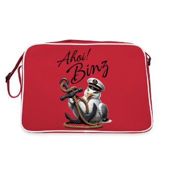 Ahoi Binz ! lustige Möwe mit Anker - Retro Tasche - Rot/Weiß - Hinten