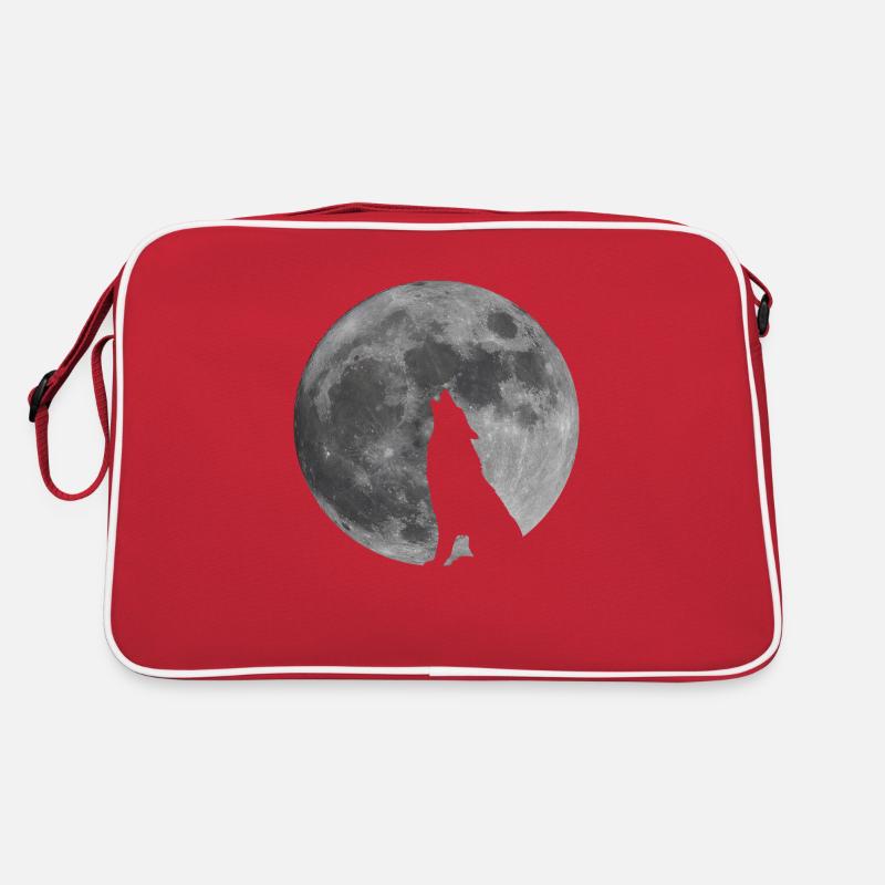 Wolf heult den Mond an - Retro Tasche - Rot/Weiß