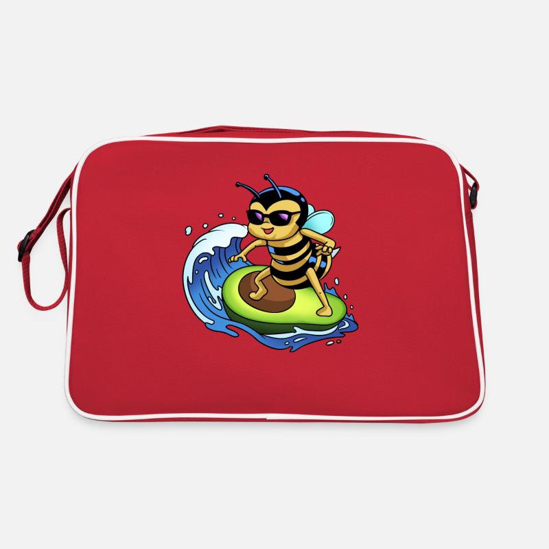 Biene surft Avocado - Retro Tasche - Rot/Weiß