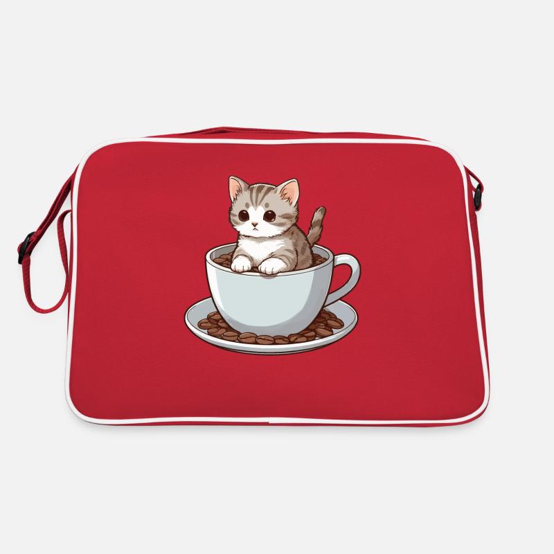 Katze sitzt in Kaffeetasse Kaffeetrinker Retro Tasche
