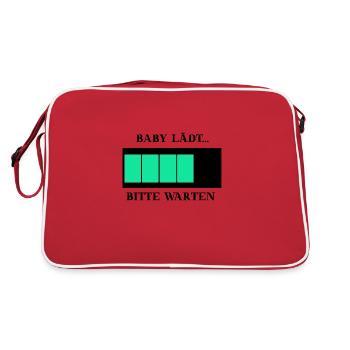 Baby lädt... Bitte warten! Schwanger Geschenkidee - Retro Tasche - Rot/Weiß - Hinten