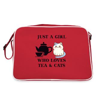 Tee Katze lustig Geschenkidee süß niedlich - Retro Tasche - Rot/Weiß - Hinten