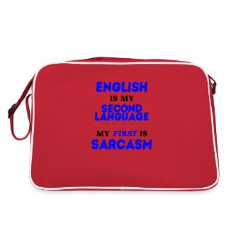Sarcasm English Geschenkidee lustig witzig Humor - Retro Tasche - Rot/Weiß - Hinten