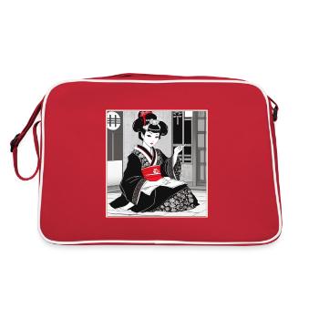 Niedliche Geisha traditionell Japan Art - Retro Tasche - Rot/Weiß - Hinten