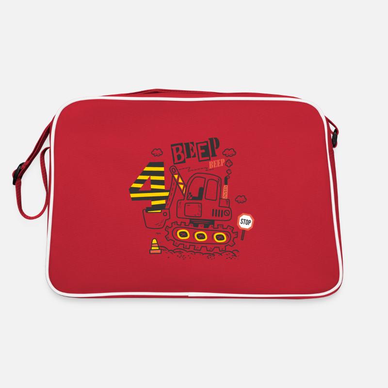 Geburtstag 4 Jahre Junge Bagger Baustelle - Retro Tasche - Rot/Weiß