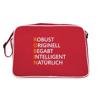Robin Name Geschenk - Retro Tasche - Rot/Weiß - Hinten