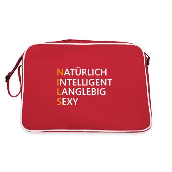 Nils Name Geschenk - Retro Tasche - Rot/Weiß - Hinten