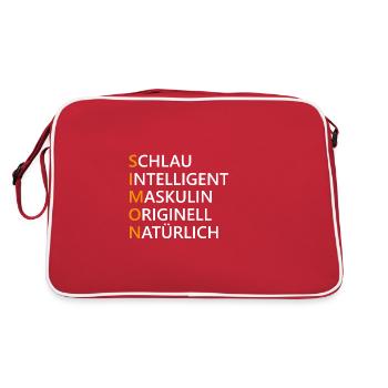 Simon Name Geschenk - Retro Tasche - Rot/Weiß - Hinten