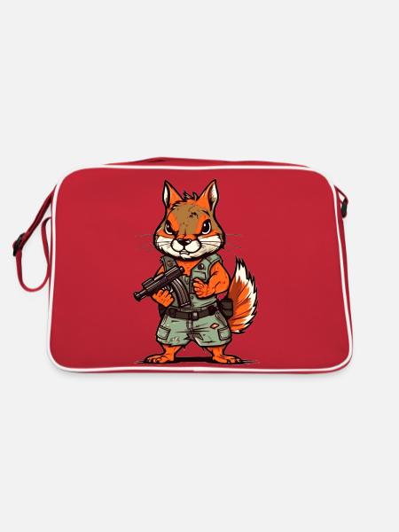 Eichhörnchen bis an die Zähne bewaffnet - Retro Tasche - Rot/Weiß - Hinten