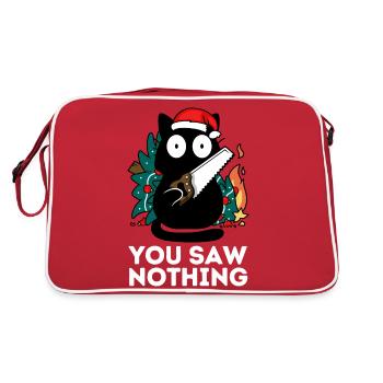 Weihnachten - Du hast nichts gesehen - Katzentannenbaum - Retro Tasche - Rot/Weiß - Hinten