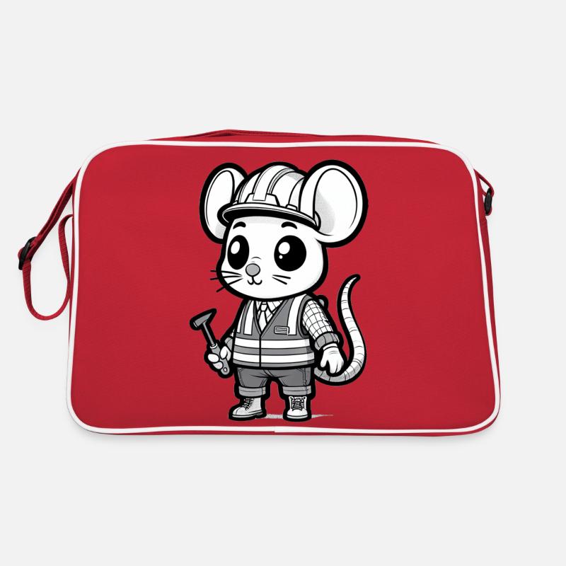 Cute Mouse Construction Worker Retro Tasche