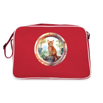 Abessinische Katze Boho Elemente, Liebeskatzen - Retro Tasche - Rot/Weiß - Hinten