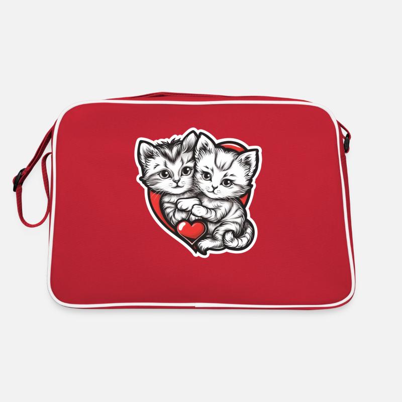 Two Kittens Hugging Inside Heart Retro Bag
