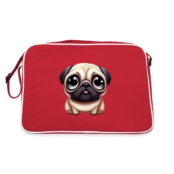 Künstlerisches Mopsleben - Retro Tasche - Rot/Weiß - Hinten