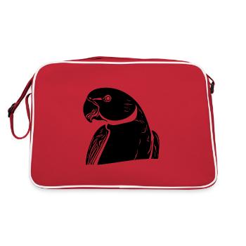 Collared Parakeet Portrait Vintage Parrot Drawing - Retro Bag - red/white - Back