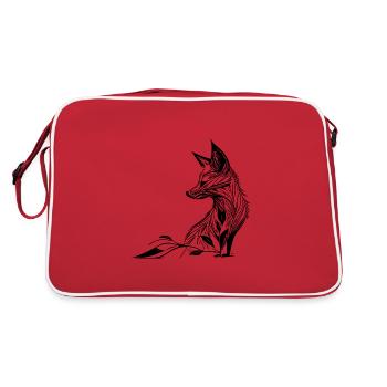 Elegant Fox Portrait in Tattoo Lines Ink - Retro Bag - red/white - Back