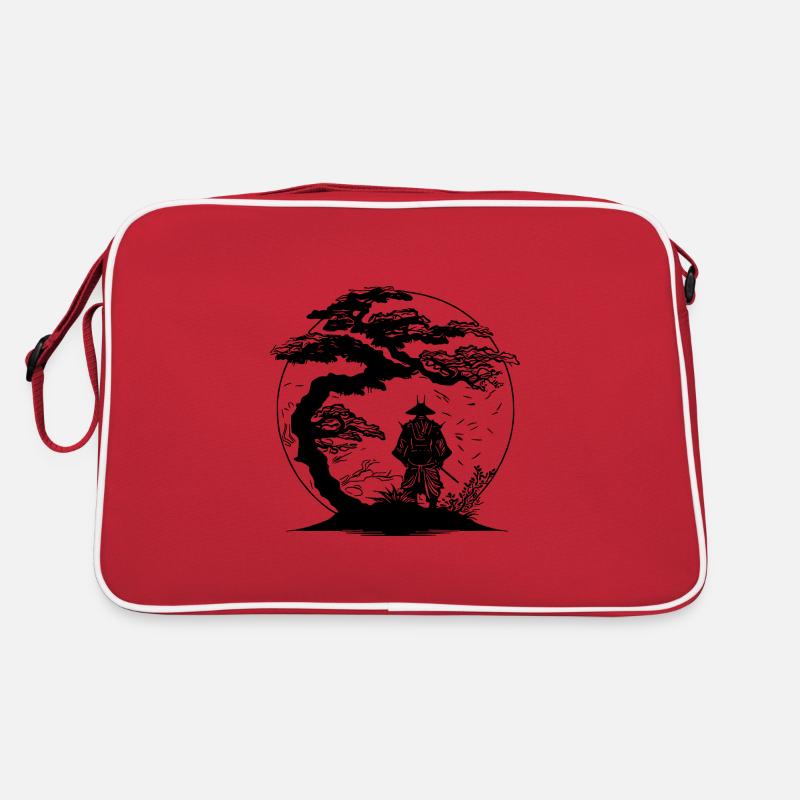 Japanese warrior under cherry blossoms Retro Bag