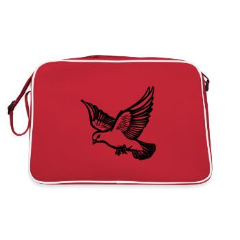 Fliegende Taube auf großen breiten Schwingen - Retro Tasche - Rot/Weiß - Hinten