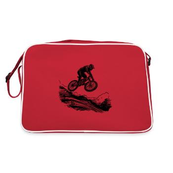 Vététistes avec vélo en bas de la montagne - Sac Retro - rouge/blanc - Dos
