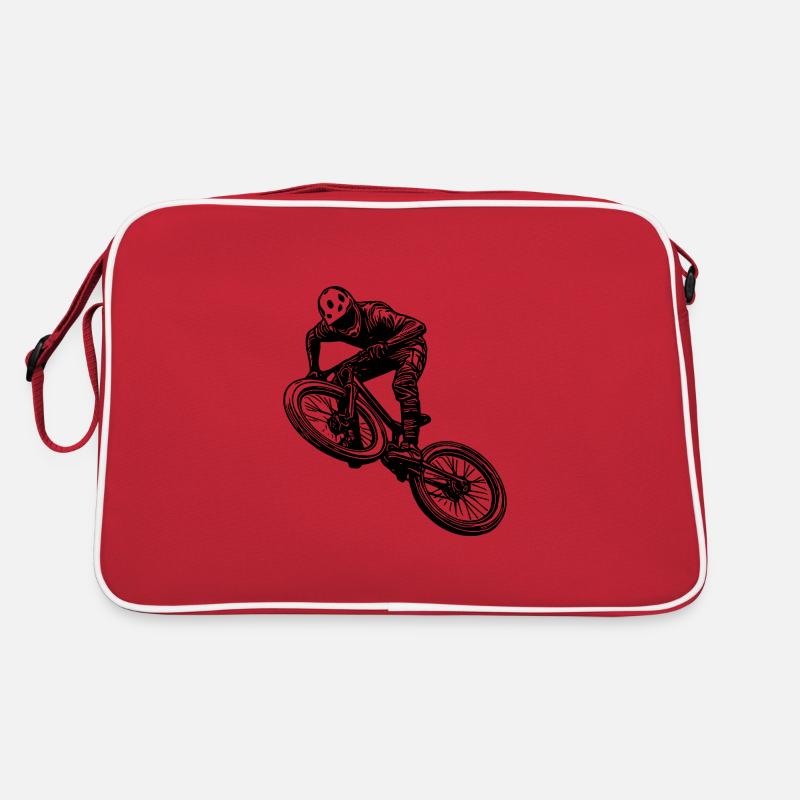 Mountain bikers with a cool downhill bike Retro Bag
