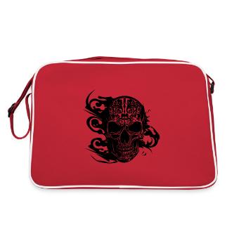 Burning grinning tattoo skull - Retro Bag - red/white - Back