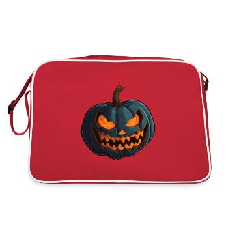 Kürbis mit gruseligen glühende Halloween Augen - Retro Tasche - Rot/Weiß - Hinten