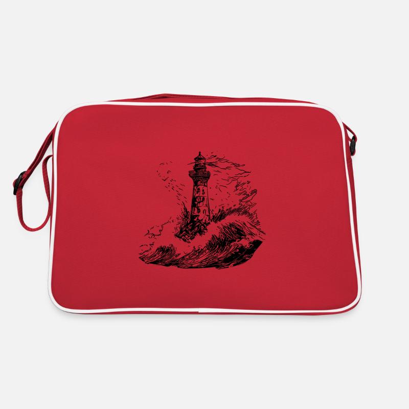 Phare avec balise dans une mer orageuse Sac Retro