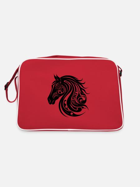 Hübsches Pferde Porträt Tattoo Style - Retro Tasche - Rot/Weiß - Hinten