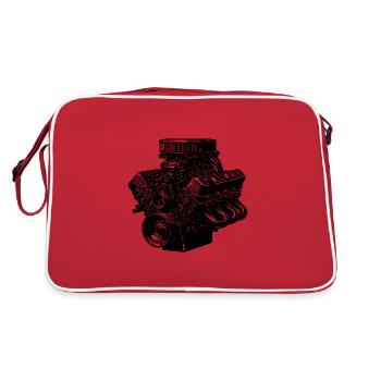 Mechaniker Fan Motorblock Zylinder Hubraum Motor - Retro Tasche - Rot/Weiß - Hinten
