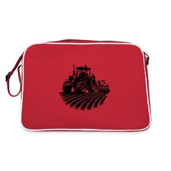 Traktor Feld Schlepper Landmaschinen Feldarbeit - Retro Tasche - Rot/Weiß - Hinten