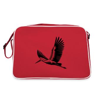 Fliegender Storch auf breiten Schwingen - Retro Tasche - Rot/Weiß - Hinten