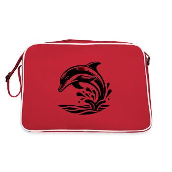 Eleganter Springender Tattoo Delfin - Retro Tasche - Rot/Weiß - Hinten