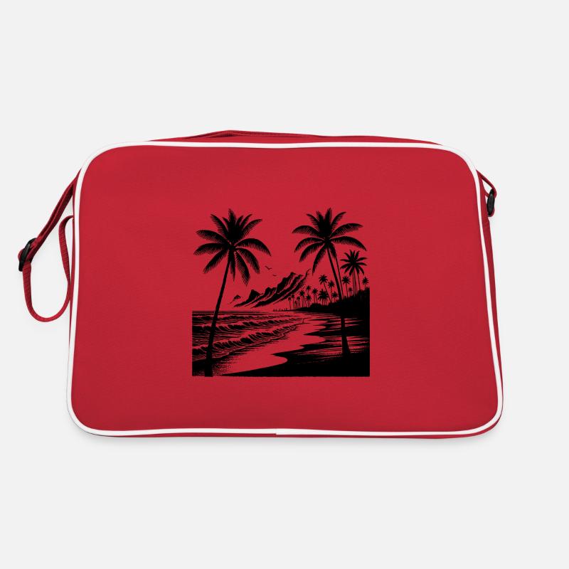 Vulkan Küste mit Palmen Strand und Meer Retro Tasche