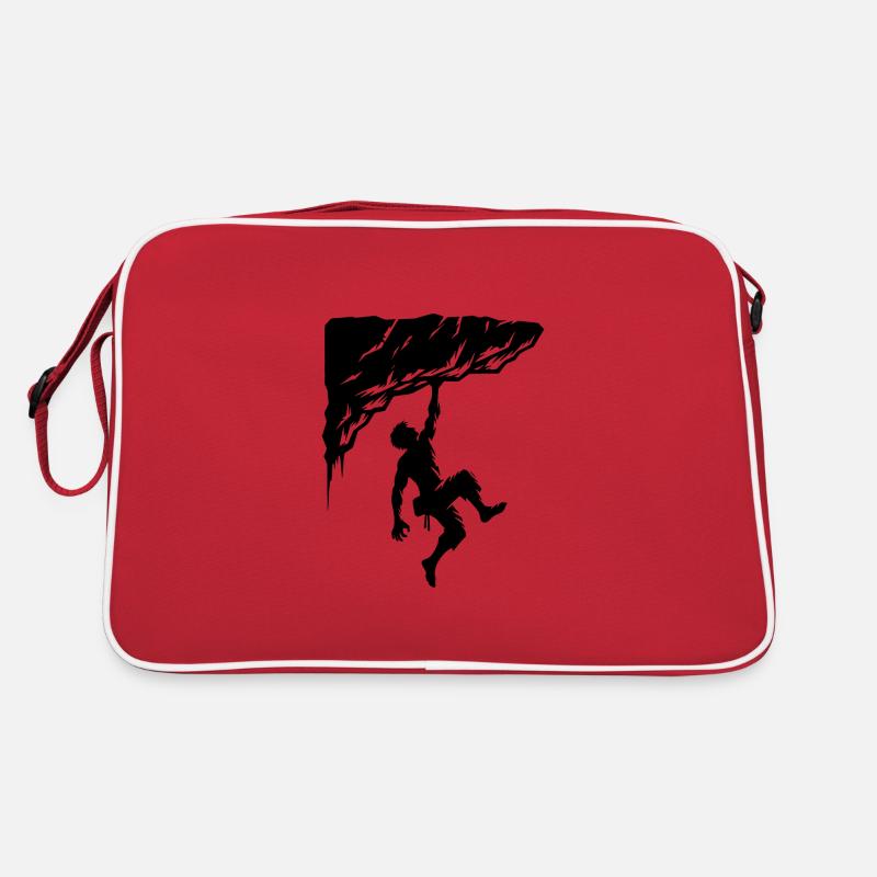 Man free climbing on overhang rocks Retro Bag