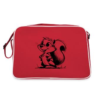 Cute Squirrel Pencil Drawing - Retro Bag - red/white - Back