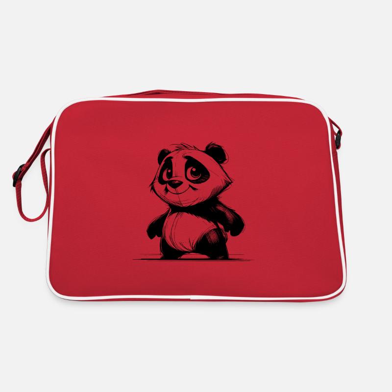 Cute Panda Baby Bear with Big Eyes Sketch Retro Bag